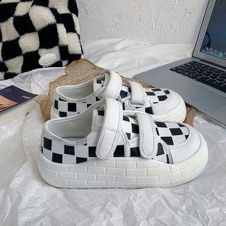 Checkerboard Adhesive Strap Platform Sneakers