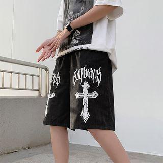 Cross Print Loose Fit Shorts