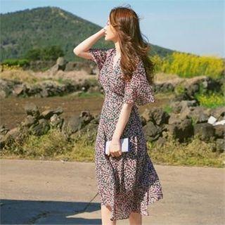 Tall Size Tie-waist Floral Print Chiffon Dress