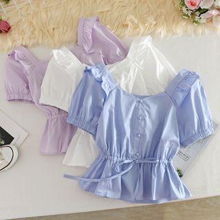 Plain Ruffle Puff-sleeve Top