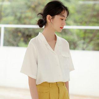 Notch Lapel Elbow-sleeve Shirt White - One Size