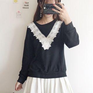 Lace Panel Cut Out Back Sweatshirt