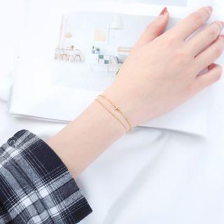 925 Sterling Silver Cross Layered Bracelet 1 Pc - Gold - One Size