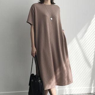 Short-sleeve Textured Long T-shirt Dress