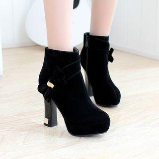 Bow-accent Platform Heeled Ankle Boots