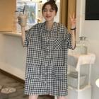 Plaid Elbow-sleeve A-line Shirt Dress As Shown In Figure - One Size