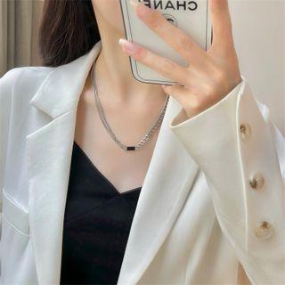 Chain Layered Necklace Necklace - Black & Silver - One Size