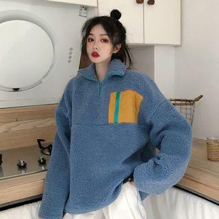 Half-zip Pocketed Furry Pullover