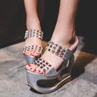 Studded Platform Wedge Slide Sandals