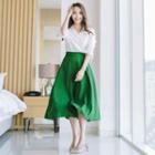 Vivid Tie-waist Long Flare Skirt