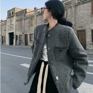 Frayed Loose-fit Tweed Jacket Gray - One Size