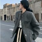 Frayed Loose-fit Tweed Jacket Gray - One Size