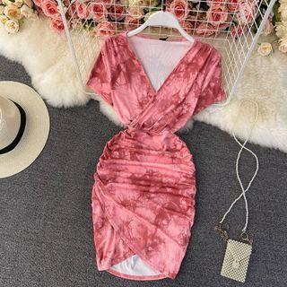 V-neck Tie-dye Slim-fit Dress