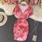 V-neck Tie-dye Slim-fit Dress