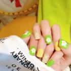 Flower Faux Nail Tips S62 - Yellow & Green - One Size