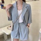 Elbow-sleeve Double-breasted Blazer / Camisole / Shorts / Set
