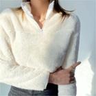 Long Sleeve Zip-detail Furry Sweatshirt
