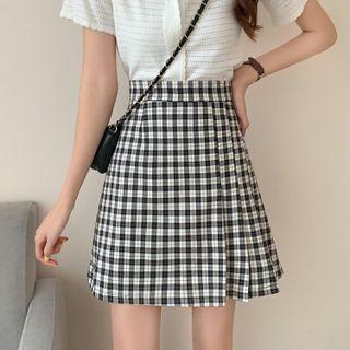 High-waist Check Skirt