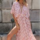 Puff-sleeve Floral Print Maxi Dress
