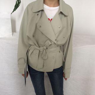 Cropped Tie Waist Trench Coat