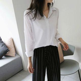 Tap-sleeve Plain Shirt