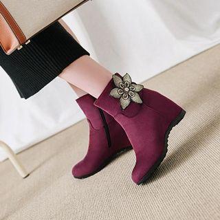 Embroidered Flower Wedge Short Boots