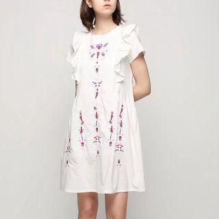 Short-sleeve Embroidery Ruffle Dress
