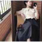 Puff-sleeve Ruffle Blouse / Midi A-line Skirt