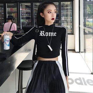Long-sleeve Cropped T-shirt Black - One Size