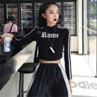Long-sleeve Cropped T-shirt Black - One Size