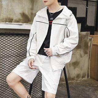 Set: Contrast Trim Hooded Jacket + Shorts