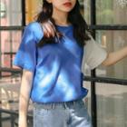 Color Block Short-sleeve T-shirt Blue - One Size