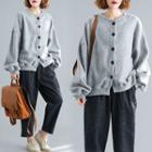 Plain Buttoned Jacket Gray - One Size