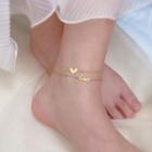 Titanium Steel Double-layered Heart Anklet Gold - One Size