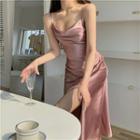 Spaghetti Strap Satin Midi Dress Purple - One Size