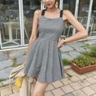 Sleeveless Cutaway-trim Gingham Minidress