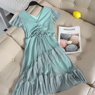 V-neck Sequin Lace-up Dress