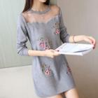 Tulle Panel Embroidery Sweater Dress