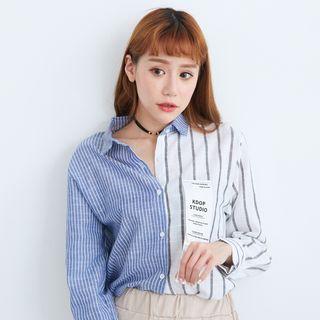 Long Sleeve Contrast Stripe Applique Shirt