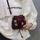 Star-embroidered Velvet Bucket Bag