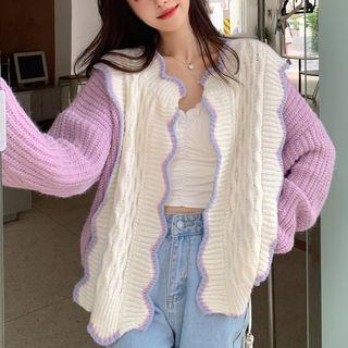 Color Block Panel Cardigan Purple - One Size