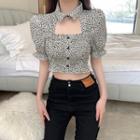 Leopard Print Cutout Cropped Blouse