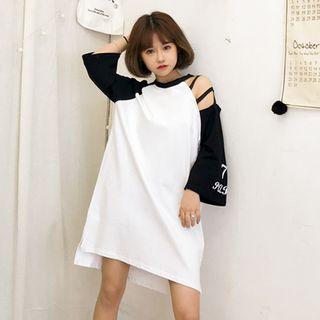 Cutout Shoulder 3/4-sleeve T-shirt Dress