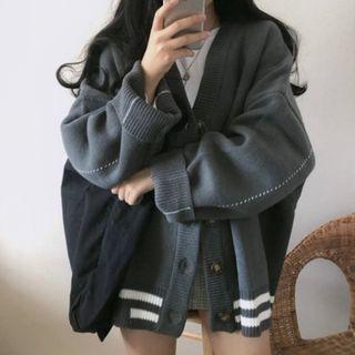 Striped Oversize V-neck Cardigan