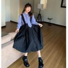 Long-sleeve Striped Loose-fit Shirt / Overall Dress