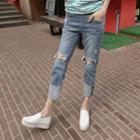 Cuff-hem Distressed Loose-fit Jeans