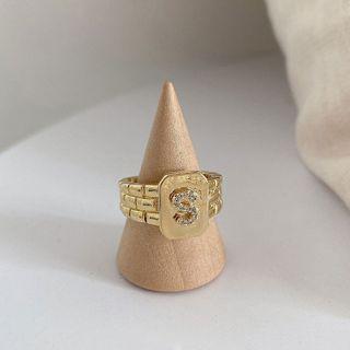 Sterling Silver Lettering Ring 1 Pc - J1731 - Open Ring - Gold - One Size