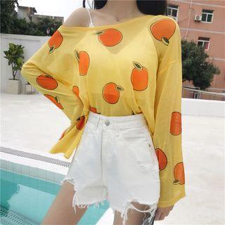 Orange Print Knit Top