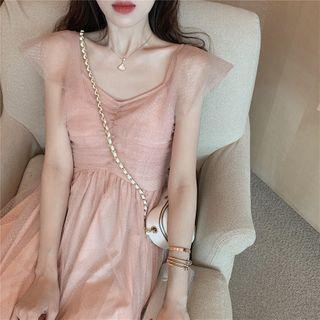 Short-sleeve Mini A-line Mesh Dress As Shown In Figure - One Size