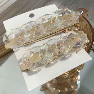 Resin Chunky Chain Hair Clip Set Of 2 - Transparent - One Size